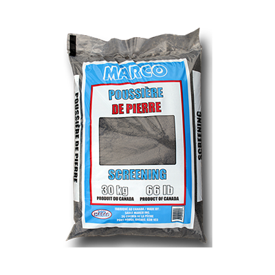 Sac de poussière de pierre Sable Marco de 30 kg sur fond blanc, bien centré avec détails visibles