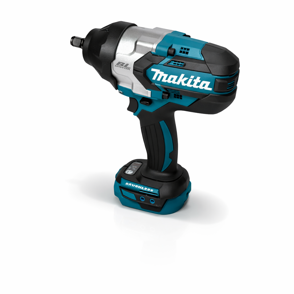 Clé à choc Makita DTW1002Z ½″ sans balais, éclairage LED, sur fond blanc, vue latérale