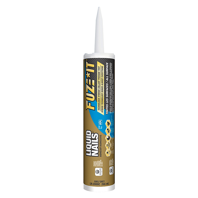Liquid Nails Fuze-It LN2000C tube gris sur fond blanc avec étiquette visible
