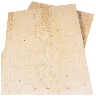 Contreplaqué West Fraser Épinette Standard 3/8 po 4x8 sur fond neutre avec mise au point sur texture du bois