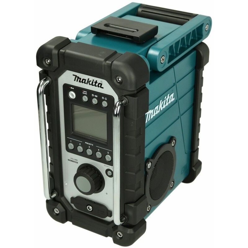 Radio de chantier Makita DMR107 18V Li-Ion IP64 sur fond blanc vue avant