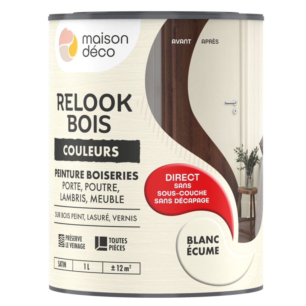 Peinture de retouche Maibec blanc 946 ml photographiée sur fond neutre avec mise au point sur le contenant