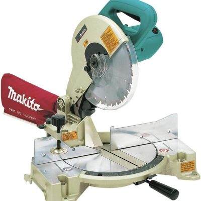 Scie à onglets Makita LS1040 10 pouces filaire sur fond blanc vue latérale