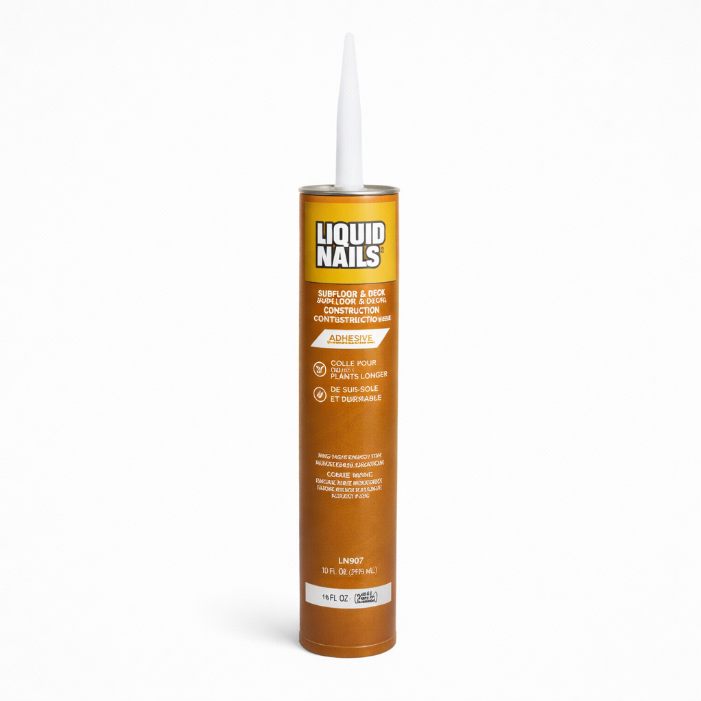 Adhésif pour panneaux isolants Liquid Nails LNP704 825 ml sur fond blanc, vue de la cartouche