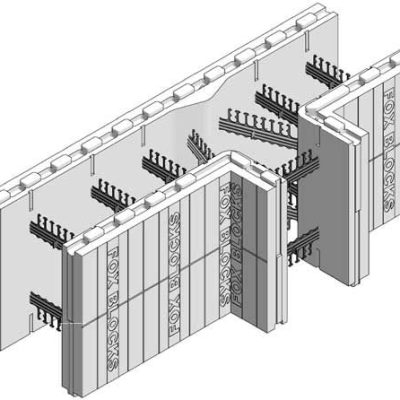 Coffrage en T Fox Bloc sur fond neutre, mise au point sur la structure et les dimensions