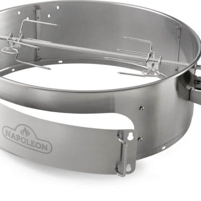 Rôtissoire robuste en acier inoxydable Napoléon, montage sur gril charbon PRO 22 po, avec broche, fourchettes et moteur visible
