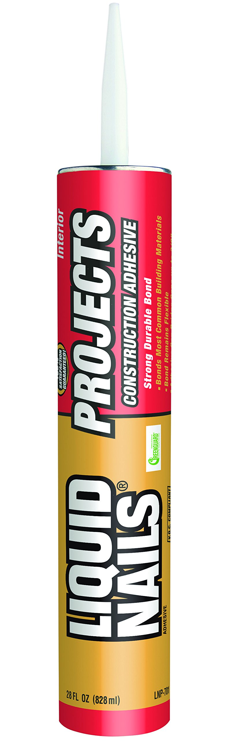 Adhésif pour panneaux isolants Liquid Nails LNP704 825 ml sur fond blanc, vue de la cartouche