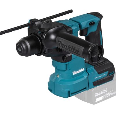 Makita DHR183Z marteau rotatif sans-fil 18 V SDS-Plus sur fond blanc avec focus sur tête et poignée.