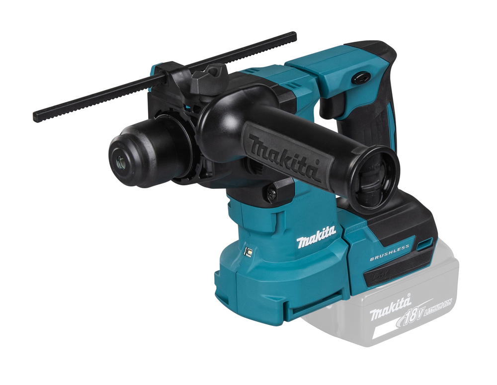 Makita DHR183Z marteau rotatif sans-fil 18 V SDS-Plus sur fond blanc avec focus sur tête et poignée.