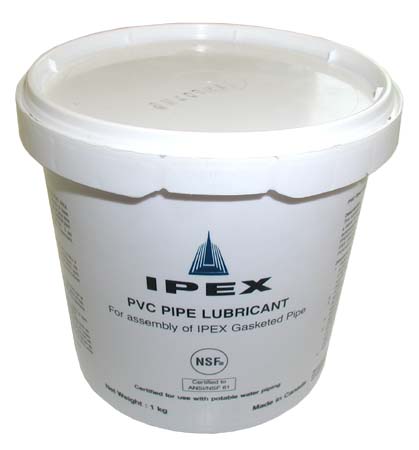 Lubrifiant IPEX joints et tuyaux PVC 1 kg sur fond blanc avec focus sur la texture.