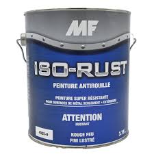 Peinture MF antirouille gris 3,78 L photographiée sur fond neutre avec mise au point sur le contenant