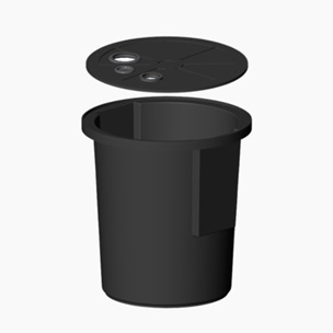 Drain de plancher Fibro-Drain 12" x 12" 1ZD1212 PEHD complet avec couvercle noir sur fond neutre