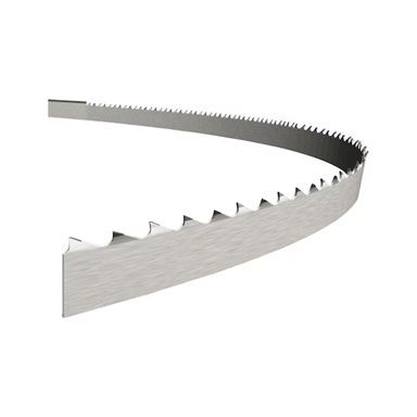 lame de scie à ruban vue tendue sur fond neutre avec profil denté