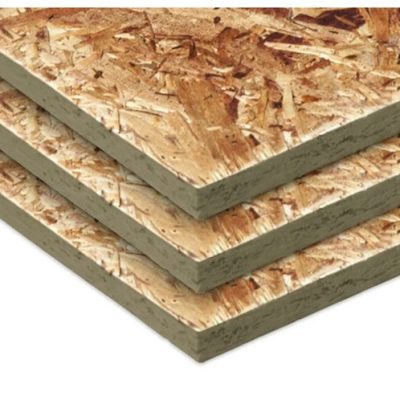 Panneau Aspenite Arbec 15/32 4x8 OSB sur fond neutre avec mise au point sur structure à lamelles