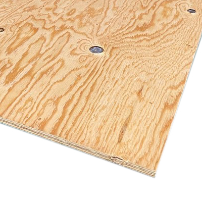 Contreplaqué BC Fir Sélect embouveté 5/8 po 4x8 Richply sur fond neutre avec zoom sur rainure et languette