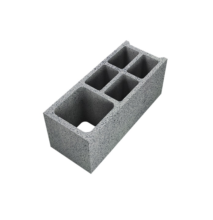 Bloc béton creux 4x8x16 gris sur fond blanc vue de face