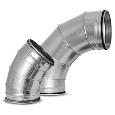 Coude aluminium 2 x 3 po noir mat type B photographié sur fond blanc avec mise au point sur les raccords et finition