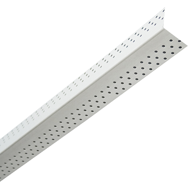 Coin à gypse 90 degrés en aluminium photographié sur fond neutre avec mise au point sur le profil