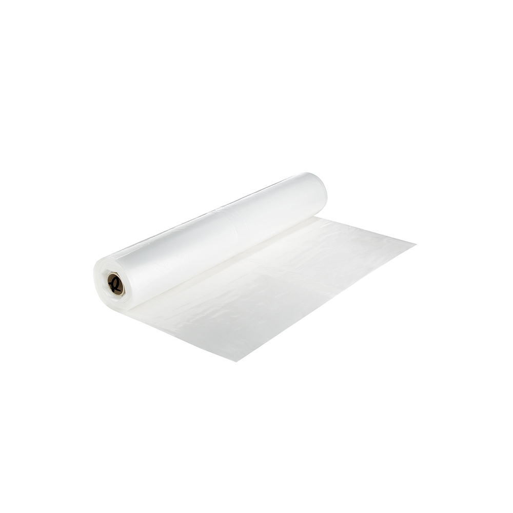 Film polythène RLX Fort 20 pi x 100 pi transparent sur fond neutre, rouleau déplié