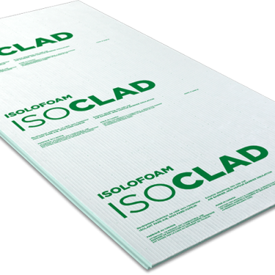 Panneau isolant Isoclad 1.5 pouces 4x9 pieds polystyrène expansé sur fond neutre vue de face