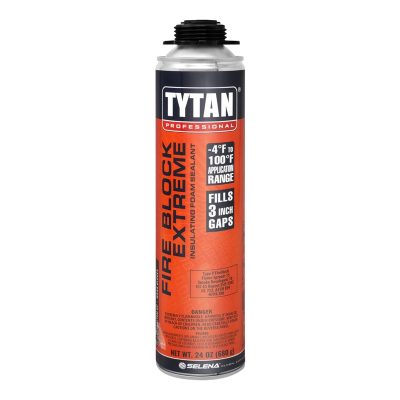 Canette TYTAN Fire Block Extreme 24 oz mousse uréthane orange sur fond neutre, vue de côté