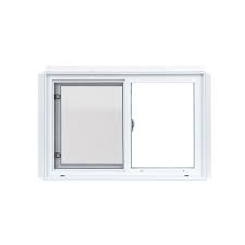 Fenêtre coulissante PVC Série 3000 48x36 blanc sur fond neutre, vue de face cadre et vitrage