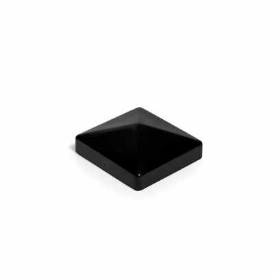 Cap 44 PYLEX couvre poteau 4×4 noir en acier sur fond blanc avec mise au point sur finition.