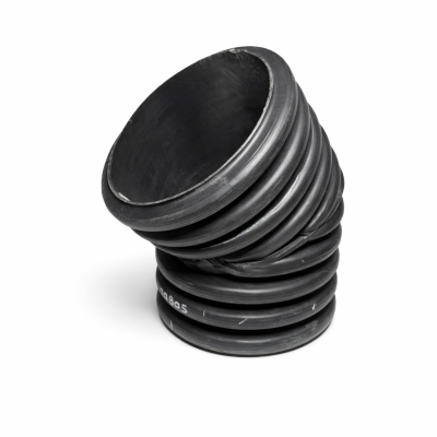 Coude 45° Soleno Solflo Max 33C4512 12" PEHD sur fond blanc avec focus sur l’angle de déviation.