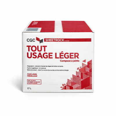 Ciment à joint CGC 17 L tout usage sur fond blanc, vue du seau et du couvercle