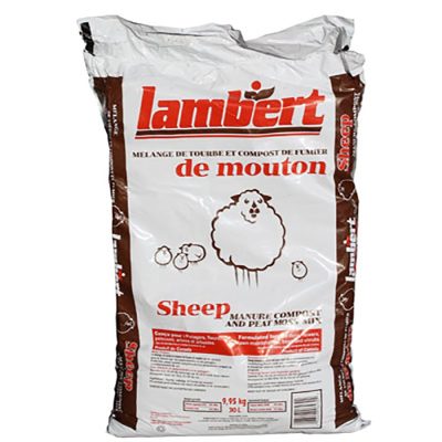 Melange de tourbe et compost de fumier de mouton 30 L photographie sur fond neutre avec mise au point sur le sac et la texture organique