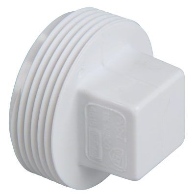 Bouchon SDR mâle 6 po PVC 043736 sur fond neutre vue du profil spigot