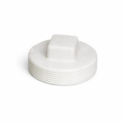 Bouchon fileté BNQ 4 po 040924 en PVC blanc pour drainage sur fond neutre
