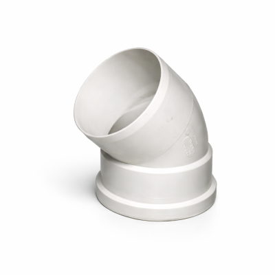 Coude 45° SDR 5 po PVC IPEX 043405 mâle x femelle sur fond neutre vue du profil