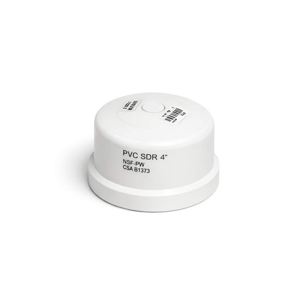 Bouchon SDR femelle 4 po PVC 043959 sur fond neutre vue du profil