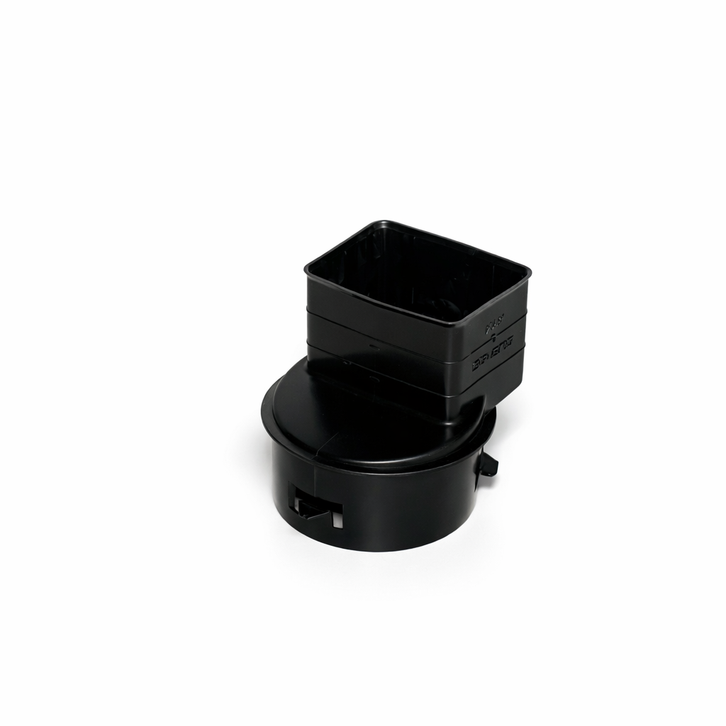Adaptateur gouttière 4" noir PVC sur fond blanc pour descente de pluie