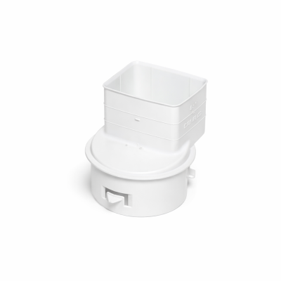Adaptateur gouttière 4" blanc PVC sur fond blanc pour descente de pluie