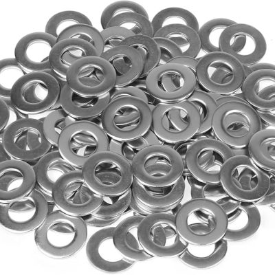 Rondelle en acier inoxydable 5/16" paquet 100 sur fond clair, détails de forme et dimension visibles.