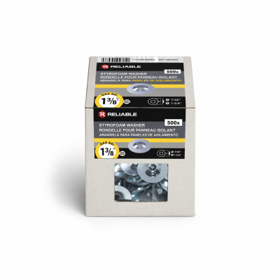 Rondelles isolantes 1 3/8" 500 x acier zingué pour fixation de panneaux isolants sur fond blanc.