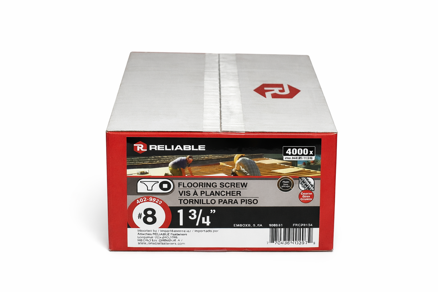 Vis à plancher #8 1 3/4″ pack 4000 vis acier sur fond blanc