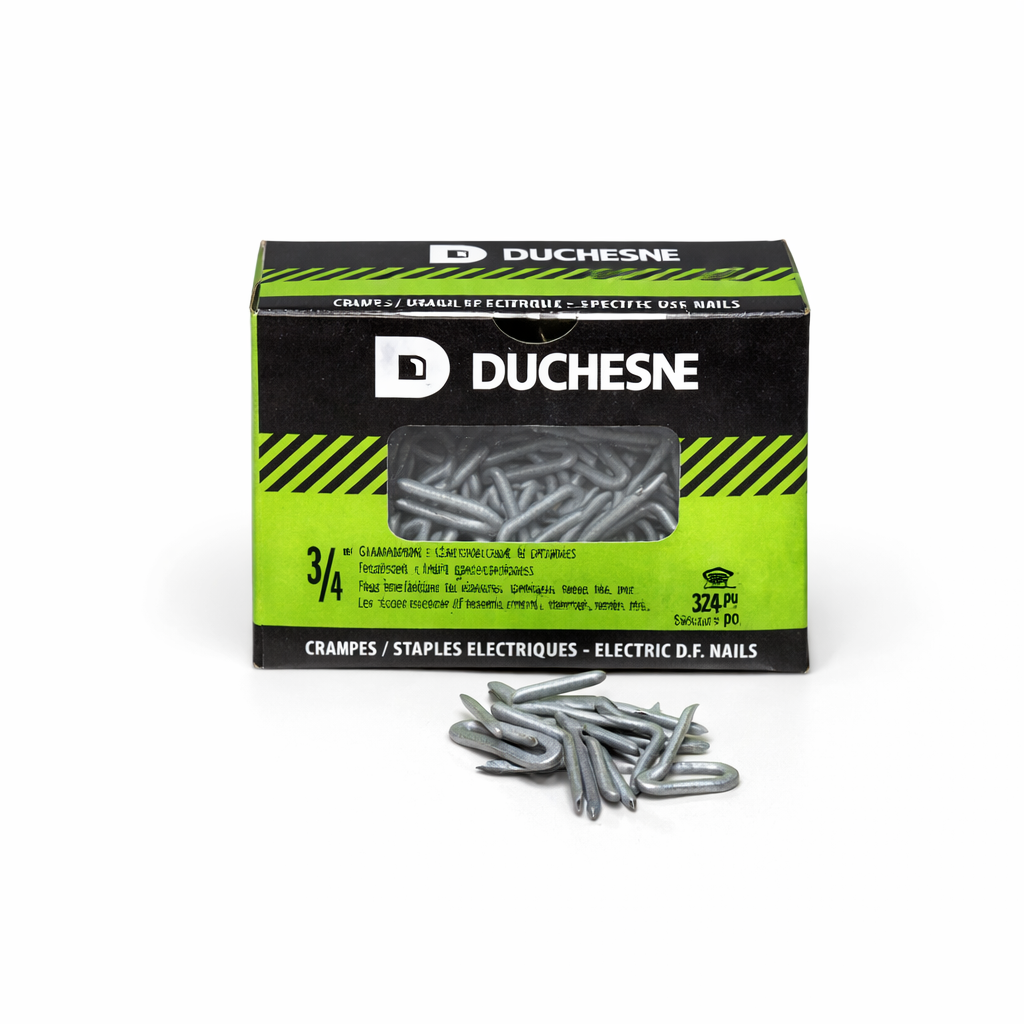 Crampe galvanisé 3/4" agrafes acier galvanisé fixation isolants et membranes sur fond blanc.