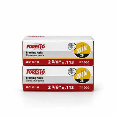 Clou à charpente lisse soudé 28° 2 3/8" sur fond neutre avec mise au point sur la tête et la soudure