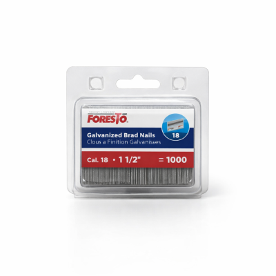 Clou à finition galvanisé calibre 18 1 1/2" photographié sur fond neutre avec mise au point sur la finesse du clou