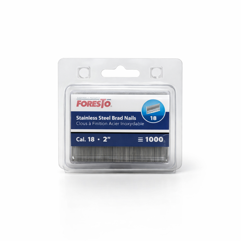 Clou à finition acier inox calibre 18 2" montrant la longueur et la finition inox