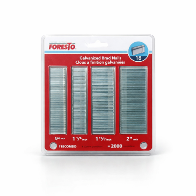 Clou à finition calibre 18 3/4" à 2" combo sur fond neutre avec mise au point sur les longueurs variées