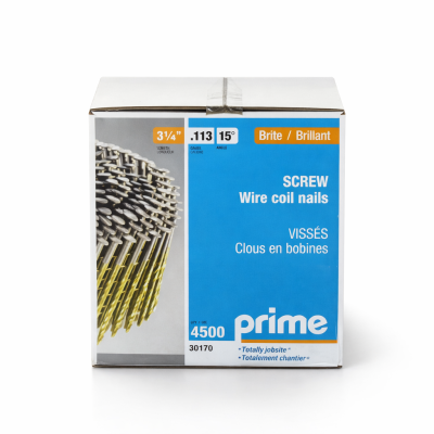 Clou à charpente vrillé bobine 15° 3 1/4" sur fond neutre avec mise au point sur la tige vrillée