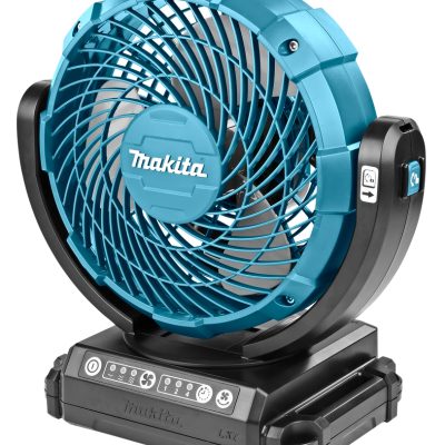 Ventilateur portable Makita DCF102Z 18 V LXT sur fond blanc avec tête oscillante