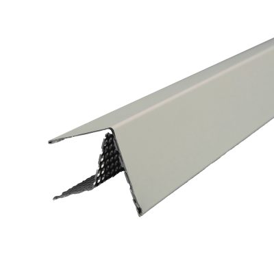 Moulure de départ ventilée Maibec 10' galvanisé sur fond neutre, vue sur profil et perforations pour ventilation