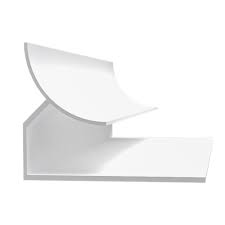 Moulure de coin intérieur Trusscore 1/2" x 10' PVC sur fond blanc, vue en perspective et détails du profil