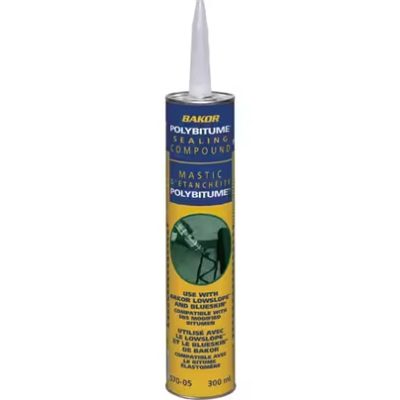 BAKOR Polybitume mastic d’étanchéité 300 ml sur fond neutre avec focus sur la cartouche et l’étiquette.