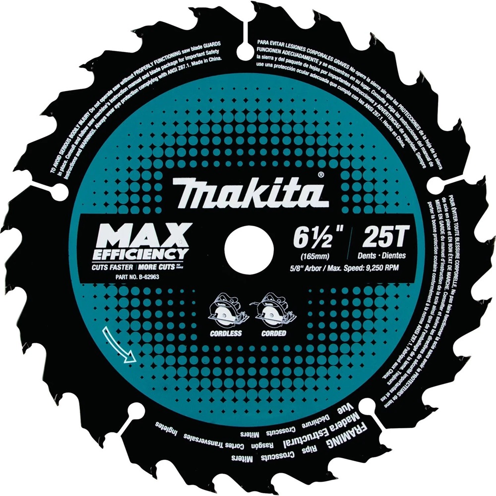 Lame scie circulaire 6.5" 25 dents Makita B‑62963 sur fond neutre, vue complète